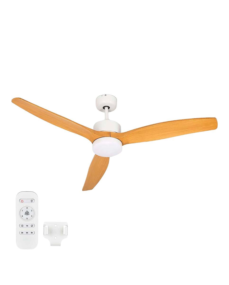 Imagen 0 de Ventilador de techo de 132 cm con motor DC de 40W, 3 aspas efecto madera, luz LED de 22W, 3100 lm y 6 velocidades. Incluye mando a distancia.