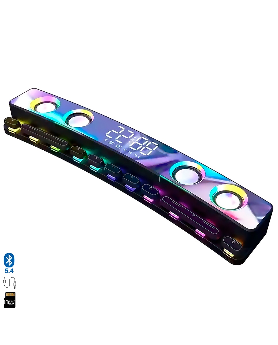 Imagen 0 de Barra de sonido SH39 Bluetooth 5.4 con teclas mecánicas, pantalla y luz RGB. Batería de 3600mAh. Gaming, home cinema.