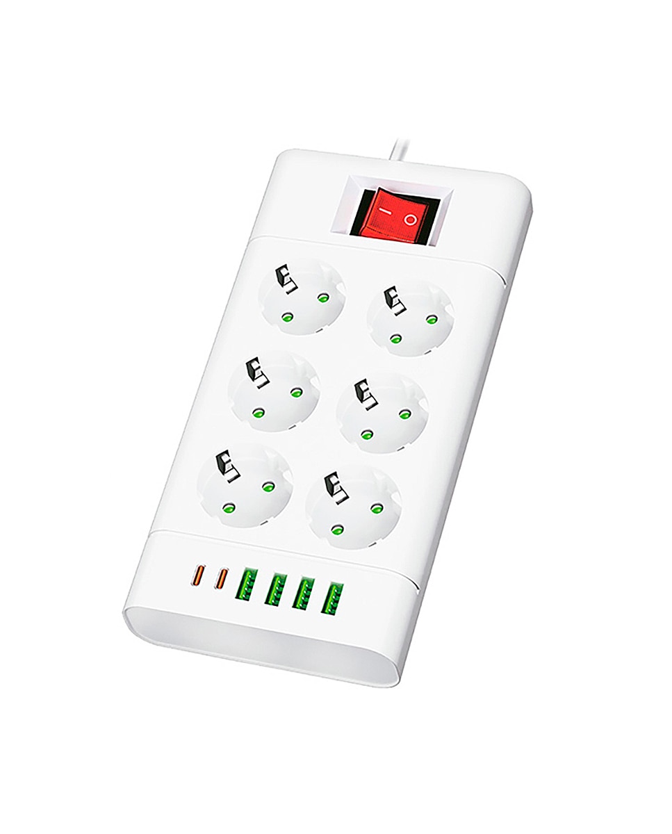 Imagen 0 de Regleta multifunción con interruptor y 2500W. Con 6 enchufes EU, 4 puertos USB y 2 puerto USB C.