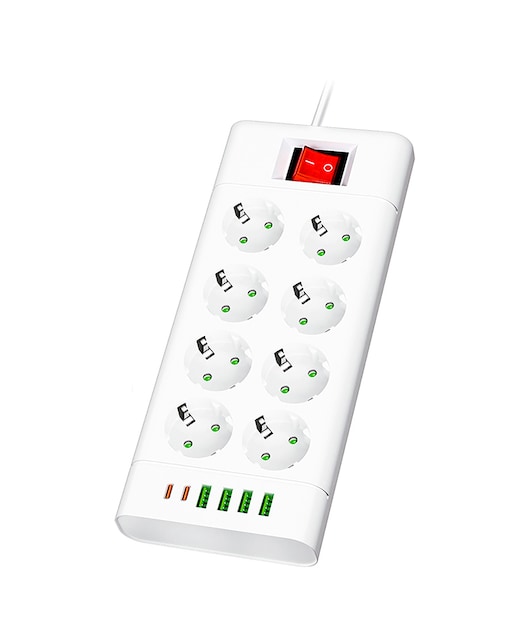 Imagen 0 de Regleta multifunción con interruptor y 2500W. Con 8 enchufes EU, 4 puertos USB y 2 puerto USB C.