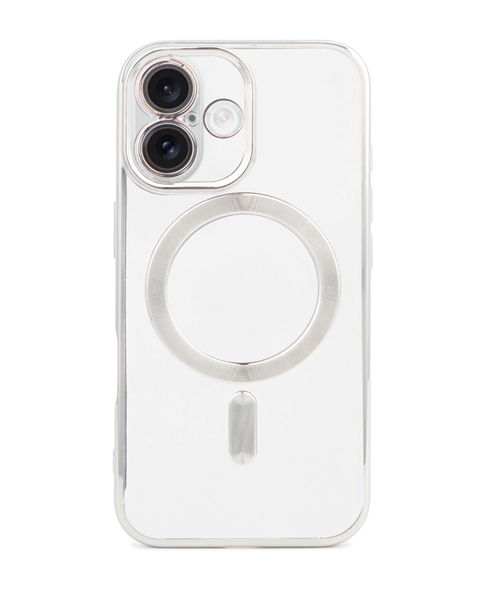 Imagen 0 de Carcasa transparente con cámara cubierta, bordes plateados, antichoque y antihuellas. Magsafe para iPhone 16.