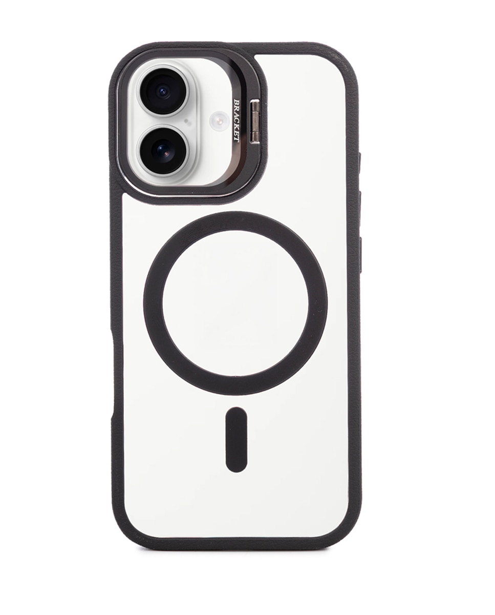 Imagen 0 de Carcasa transparente con cubierta de cámara abatible que funciona como soporte, bordes negros. MagSafe para iPhone 17.