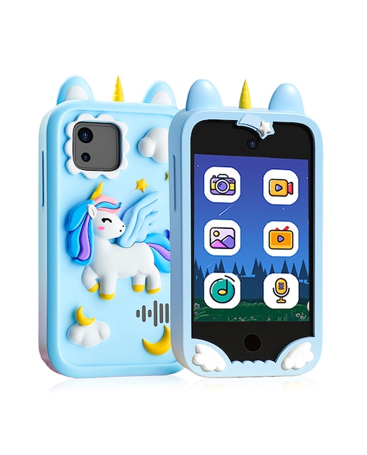 Imagen 0 de Cámara infantil K8 con forma de teléfono Con cámara dual de hasta 12MP, video de 1080p y pantalla táctil IPS de 28" Con funda de silicona de unicornio