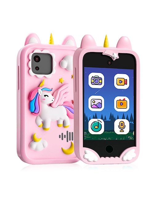 Imagen 0 de Cámara infantil K8 con forma de teléfono Con cámara dual de hasta 12MP, video de 1080p y pantalla táctil IPS de 28" Con funda de silicona de unicornio