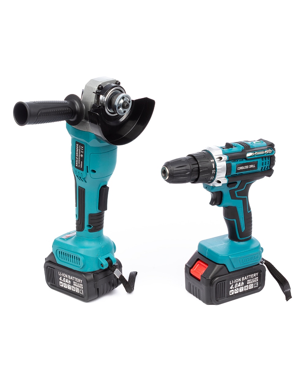 Imagen 0 de Set de 2 herramientas eléctricas con taladro y radial angular 21V. DOBLE BATERIA 13000 mah