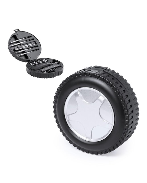 Imagen 0 de Set de herramientas Wheels, con 20 accesorios en estuche resistente con diseño de rueda.