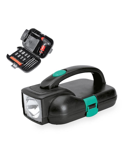 Imagen 0 de Set de herramientas Vizcaya con 24 accesorios en estuche resistente y linterna LED integrada.