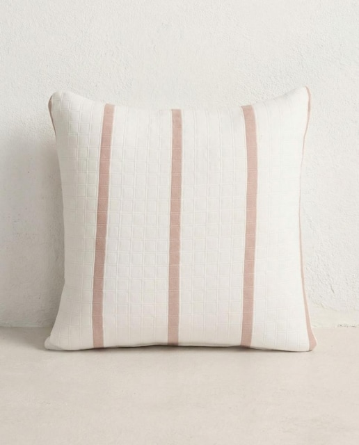 Imagen 0 de Pack 2 Fundas cojín jacquard rayas textura cuadros rosa