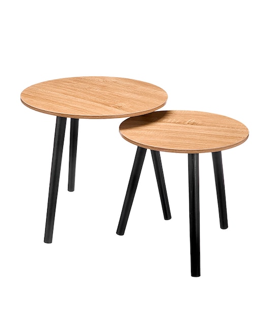 Imagen 0 de Set de 2 mesas naturales auxiliares con patas negras. Diámetros de 39cm y 48cm.