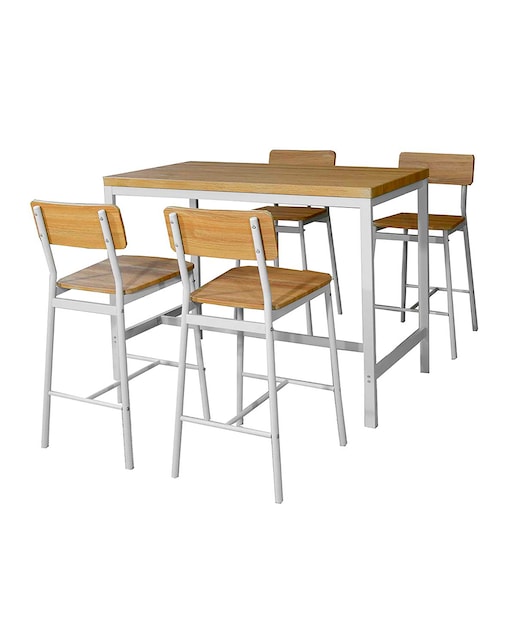 Imagen 0 de Set de mesa 120x60x90cm y 4 taburetes con patas blancas 39x47x90cm.