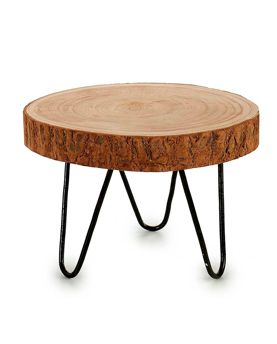 Imagen 0 de Mesa de madera estilo tronco con patas de acero  28x20cm