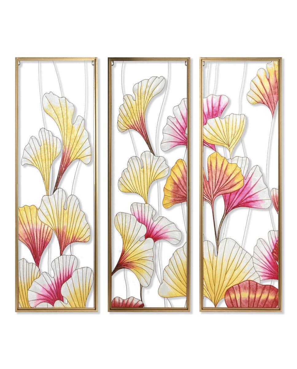 Imagen 0 de Cuadro set 3 metal cristal 122x3x122 hojas