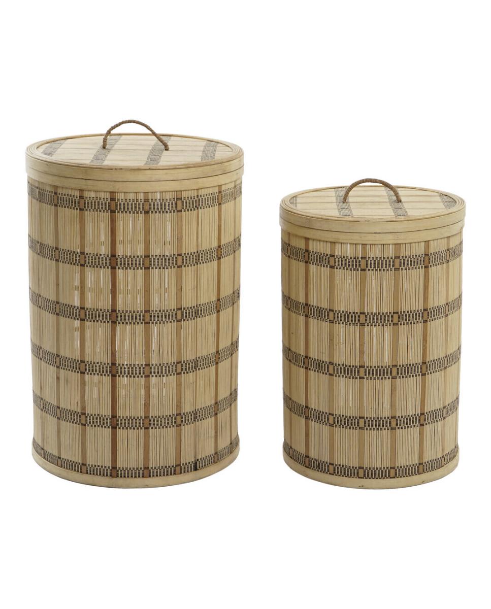 Imagen 0 de Cesta set 2 bambú 40x40x63 con tapa natural marrón