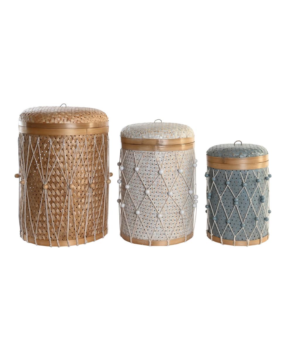 Imagen 0 de Cesta set 3 bambú algodón 46x46x58 35x46 30x38