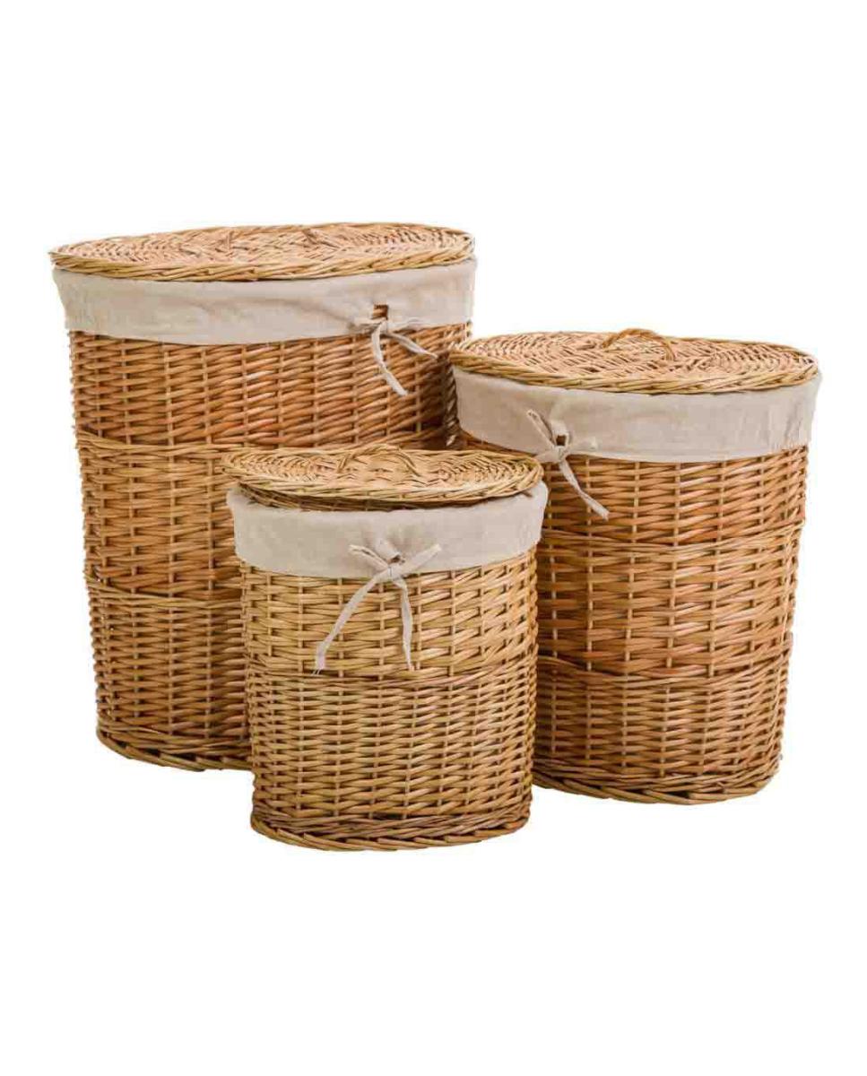 Imagen 0 de Cestos de ropa de mimbre buff forrados set 3 pzas