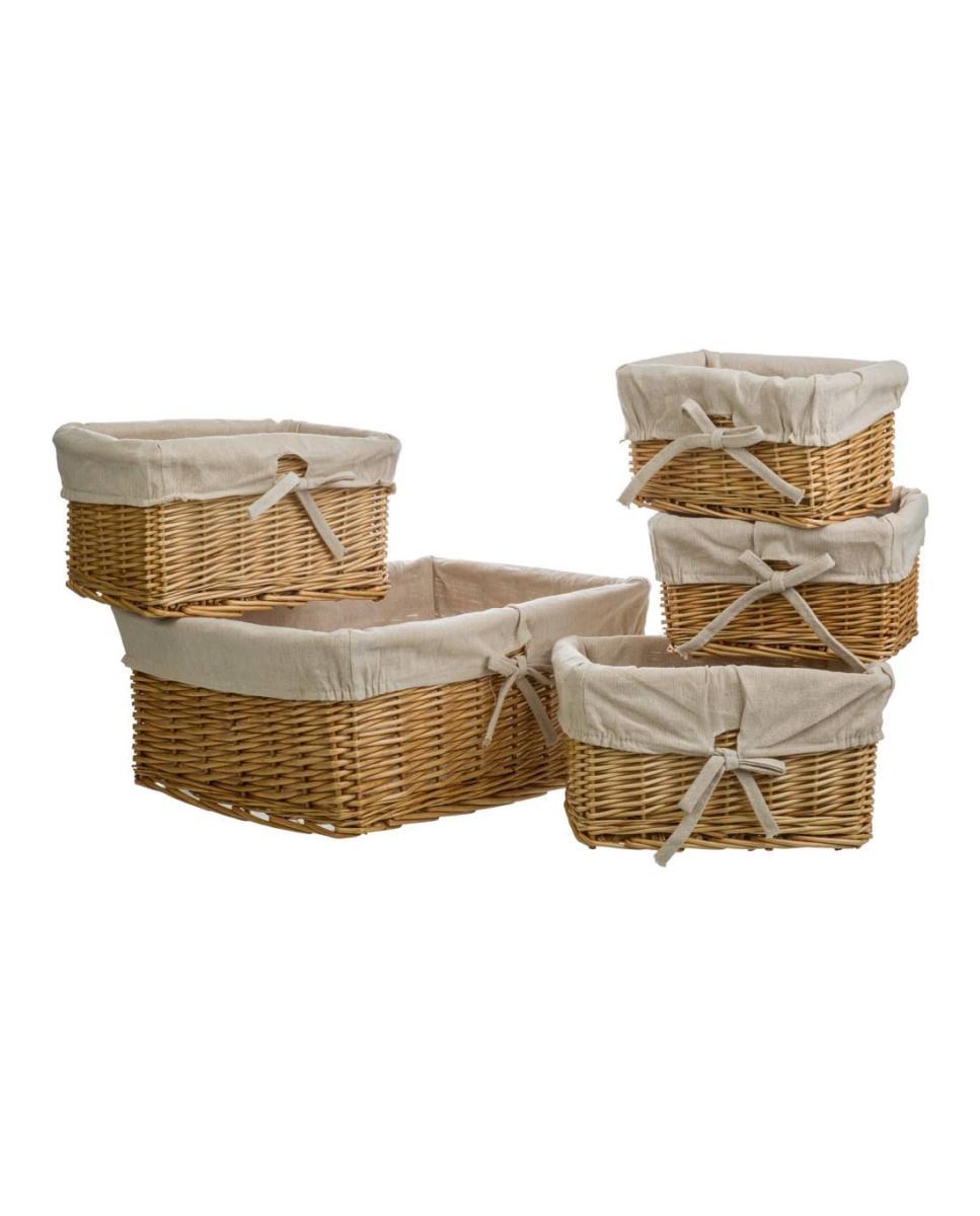 Imagen 0 de Cestos de mimbre buff forrados set 5 pzas