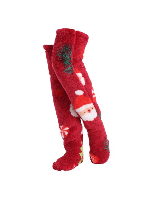 Imagen 0 de Calcetines largos de felpa extrasuave. 75 cm de longitud. Diseño navideño.