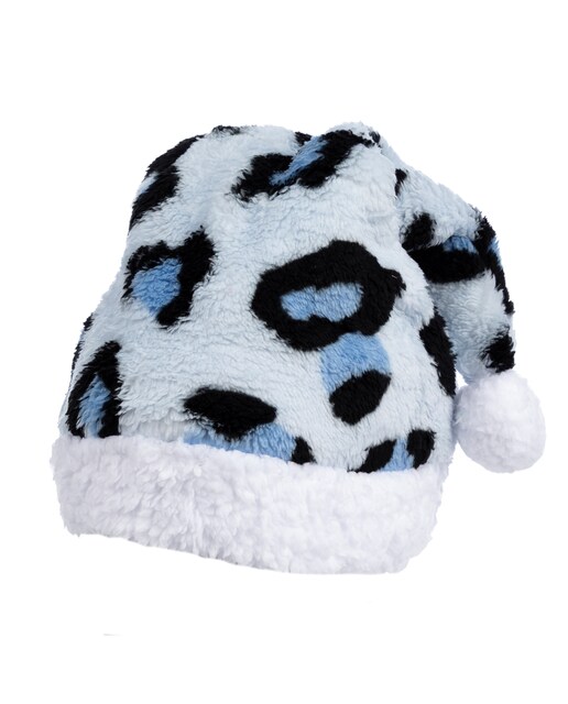 Imagen 0 de Gorro de felpa extrasuave. Diseño leopardo azul claro. 31x48 cm.