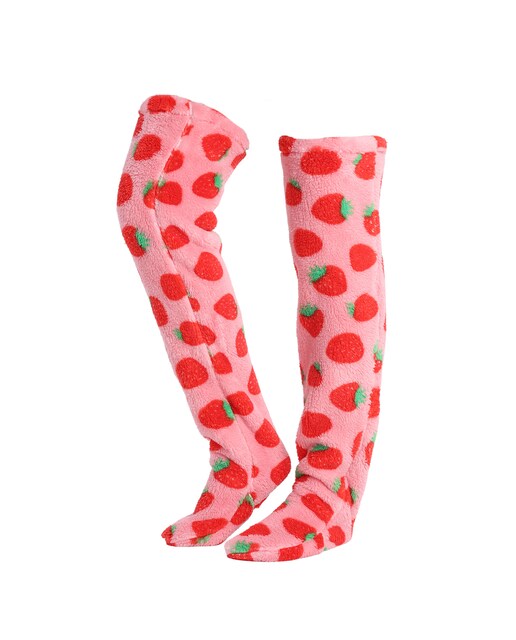 Imagen 0 de Calcetines largos de felpa extrasuave. 75 cm de longitud. Diseño fresas.