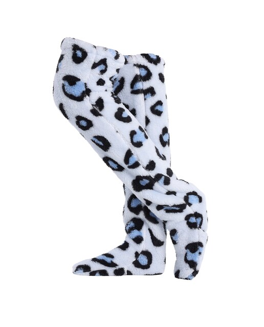 Imagen 0 de Calcetines largos de felpa extrasuave. 75 cm de longitud. Diseño leopardo blanco.