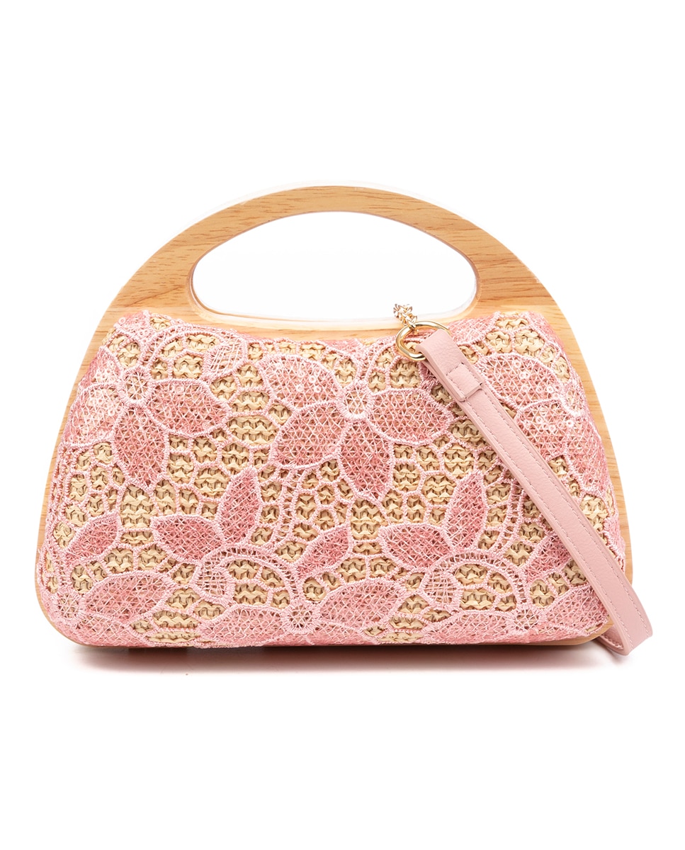 Imagen 0 de Ausa bolso de mano fabricado en madera natural, con papel trenzado y yute diseño malla de tejido floral