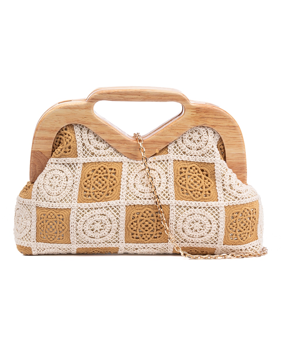 Imagen 0 de Bisenzio Bolso de mano Mujer. Fabricado en madera natural, algodón y paja trenzada.