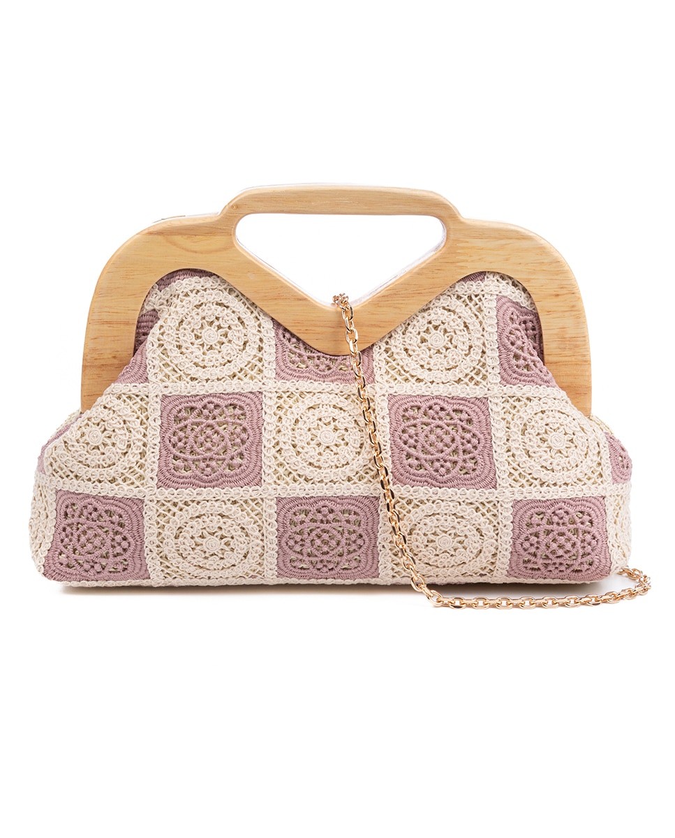 Imagen 0 de Bisenzio Bolso de mano Mujer. Fabricado en madera natural, algodón y paja trenzada.