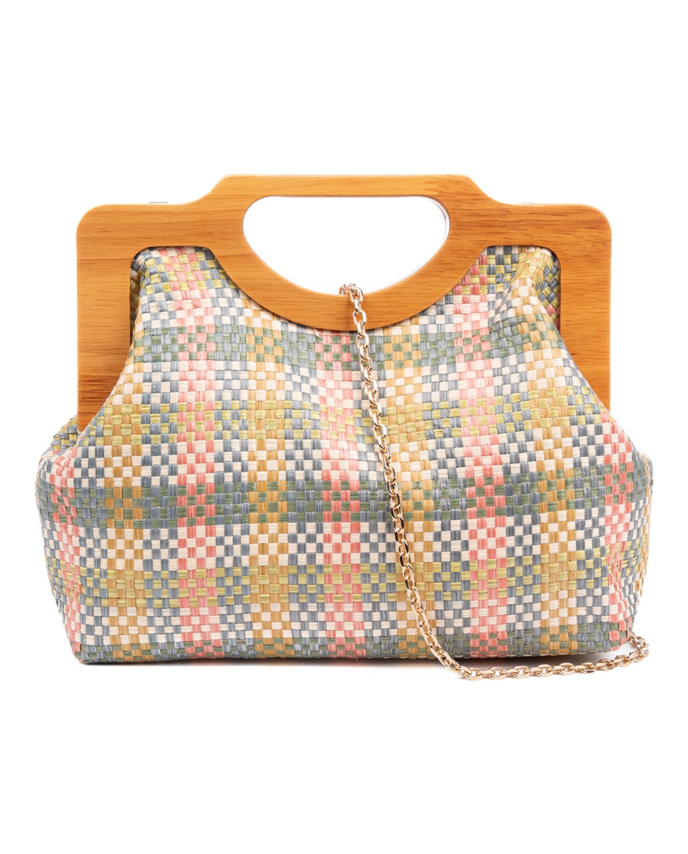 Imagen 0 de Bogna Bolso de mano Mujer. Fabricado en madera natural y rafia sintética entrelazada.