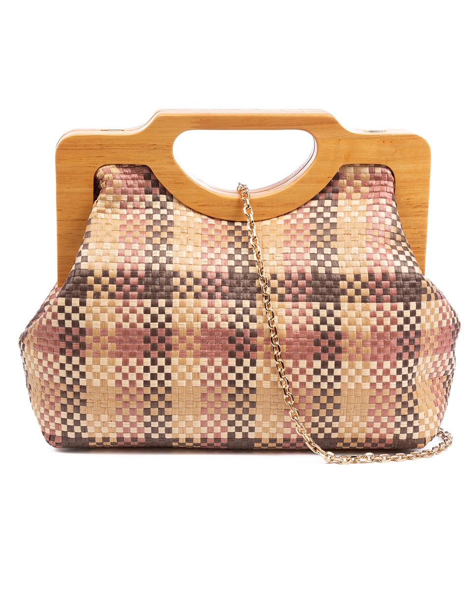 Imagen 0 de Bogna Bolso de mano Mujer. Fabricado en madera natural y rafia sintética entrelazada.