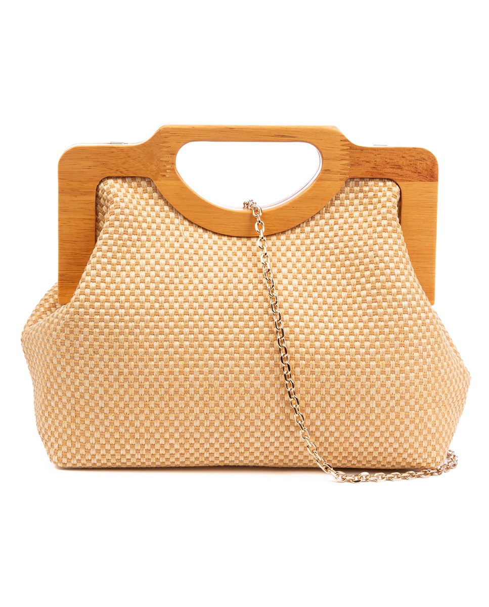 Imagen 0 de Bogna Bolso de mano Mujer. Fabricado en madera natural y rafia sintética entrelazada.