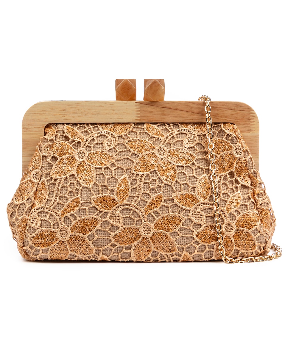 Imagen 0 de Borbera Bolso bandolera Mujer. Fabricado en madera natural, algodón y yute con diseño malla de tejido floral.