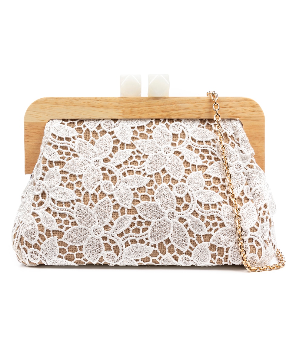 Imagen 0 de Borbera Bolso bandolera Mujer. Fabricado en madera natural, algodón y yute con diseño malla de tejido floral.