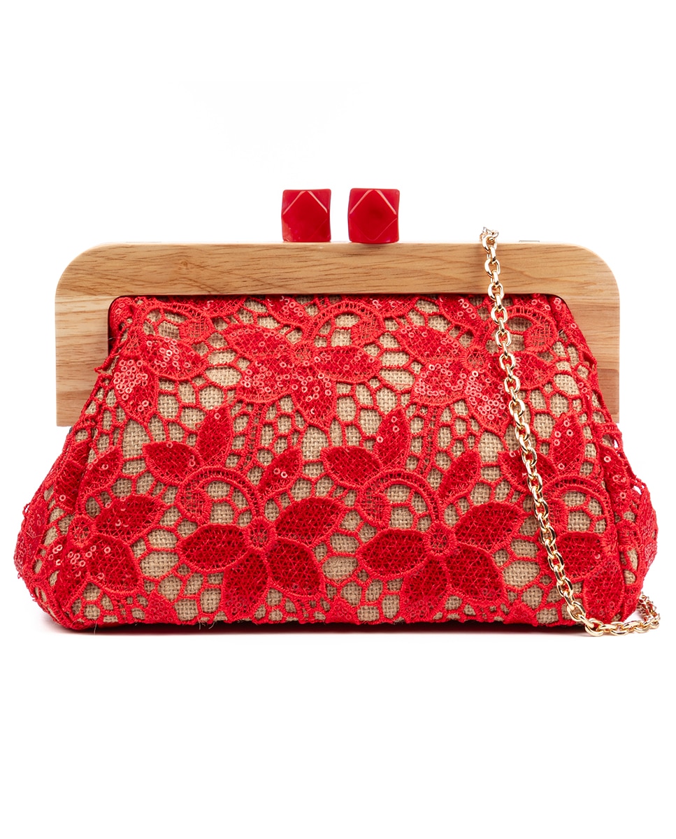 Imagen 0 de Borbera Bolso bandolera Mujer. Fabricado en madera natural, algodón y yute con diseño malla de tejido floral.