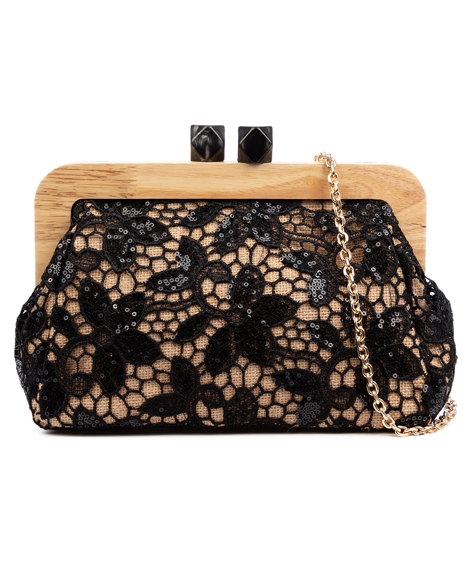 Imagen 0 de Borbera Bolso bandolera Mujer. Fabricado en madera natural, algodón y yute con diseño malla de tejido floral.