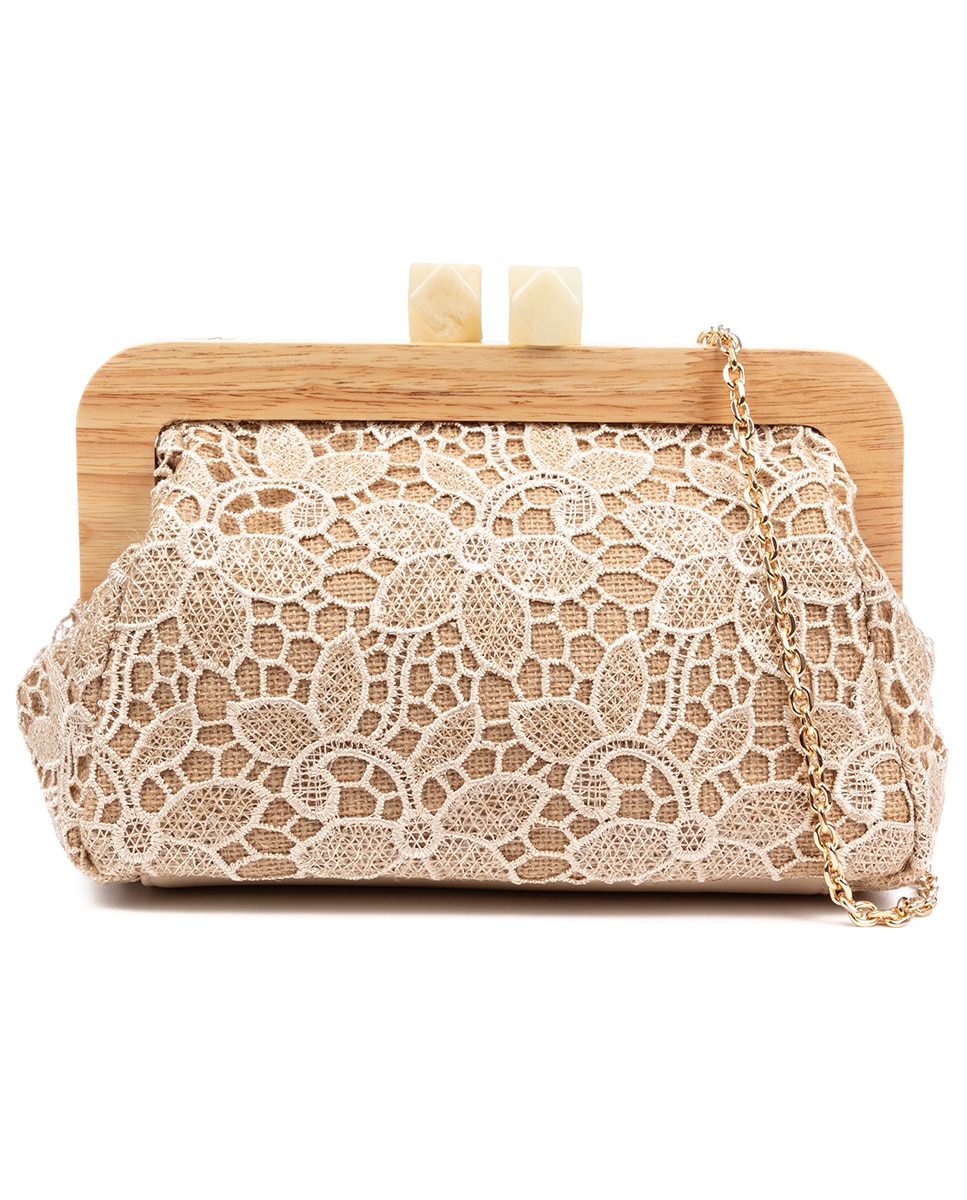 Imagen 0 de Borbera Bolso bandolera Mujer. Fabricado en madera natural, algodón y yute con diseño malla de tejido floral.