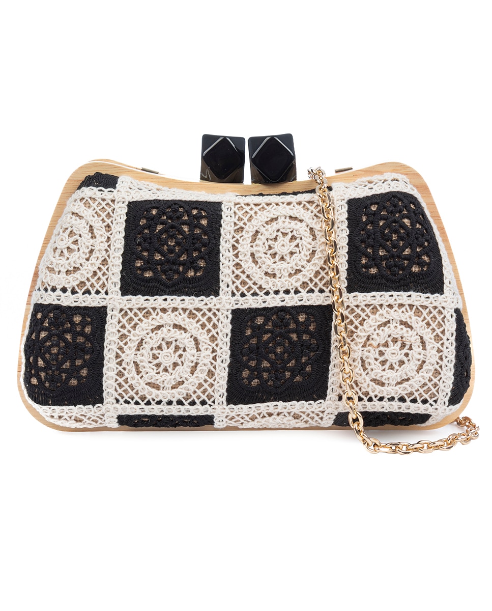 Imagen 0 de Bonamico Bolso bandolera Mujer. Fabricado en madera natural, algodón y paja trenzada.
