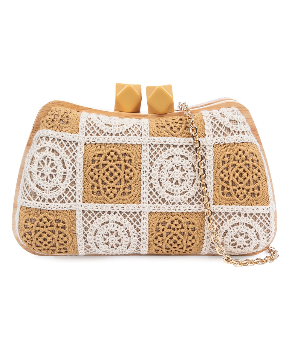 Imagen 0 de Bonamico Bolso bandolera Mujer. Fabricado en madera natural, algodón y paja trenzada.