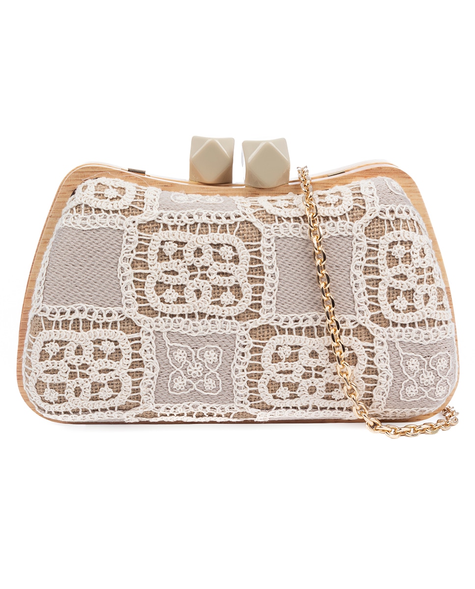 Imagen 0 de Bonamico Bolso bandolera Mujer. Fabricado en madera natural, algodón y paja trenzada.