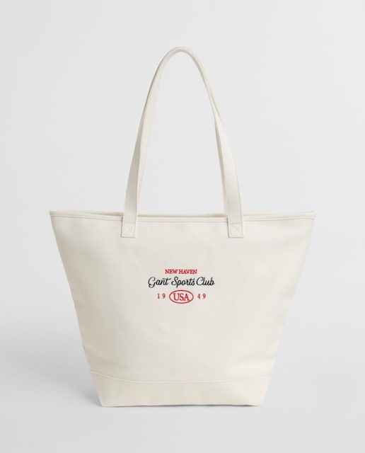 Imagen 0 de Bolso tipo tote ccon dos asas largas y bordado frontal en tonos rojo y azul