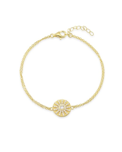 Imagen 0 de Pulsera de plata con baño de oro y medalla redonda con circonitas