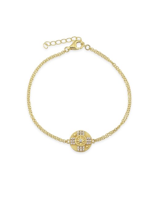 Imagen 0 de Pulsera de plata con baño de oro y medalla redonda con circonitas