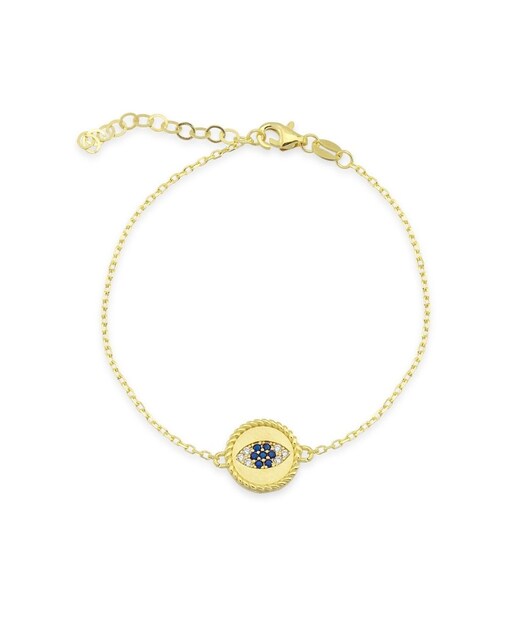 Imagen 0 de Pulsera de plata con baño de oro y medalla con ojo de la suerte con circonitas