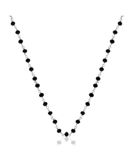 Imagen 0 de Cadena de Plata de Ley 925 con cuentas en circonita negra natural.