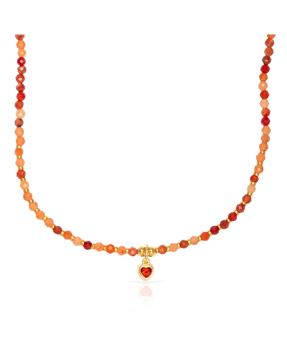 Imagen 0 de Collar de de piedras naturales con colgante de corazón, detalles en plata de ley 925 y cierre de resorte