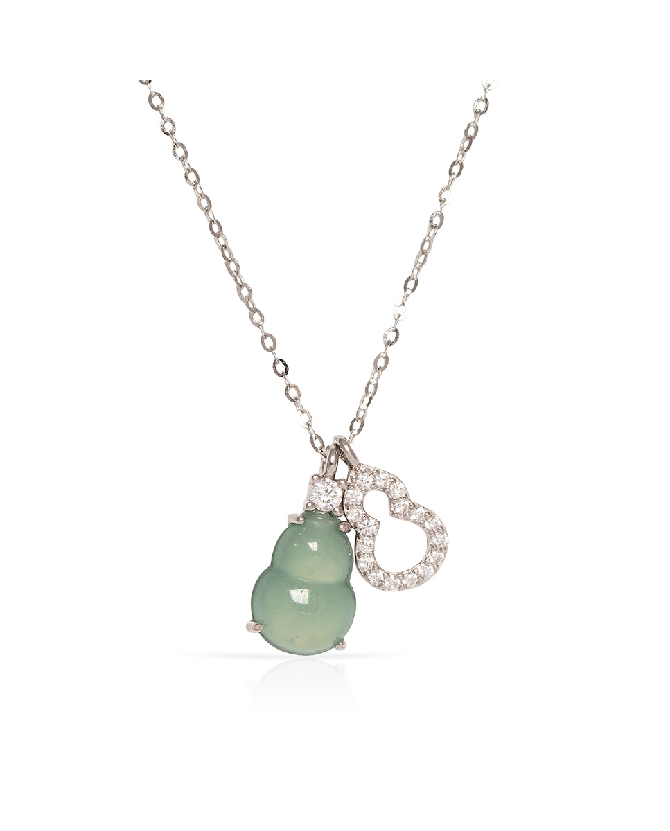 Imagen 0 de Collar de plata de ley 925 con colgante de jadeíta y circón con cierre de resorte