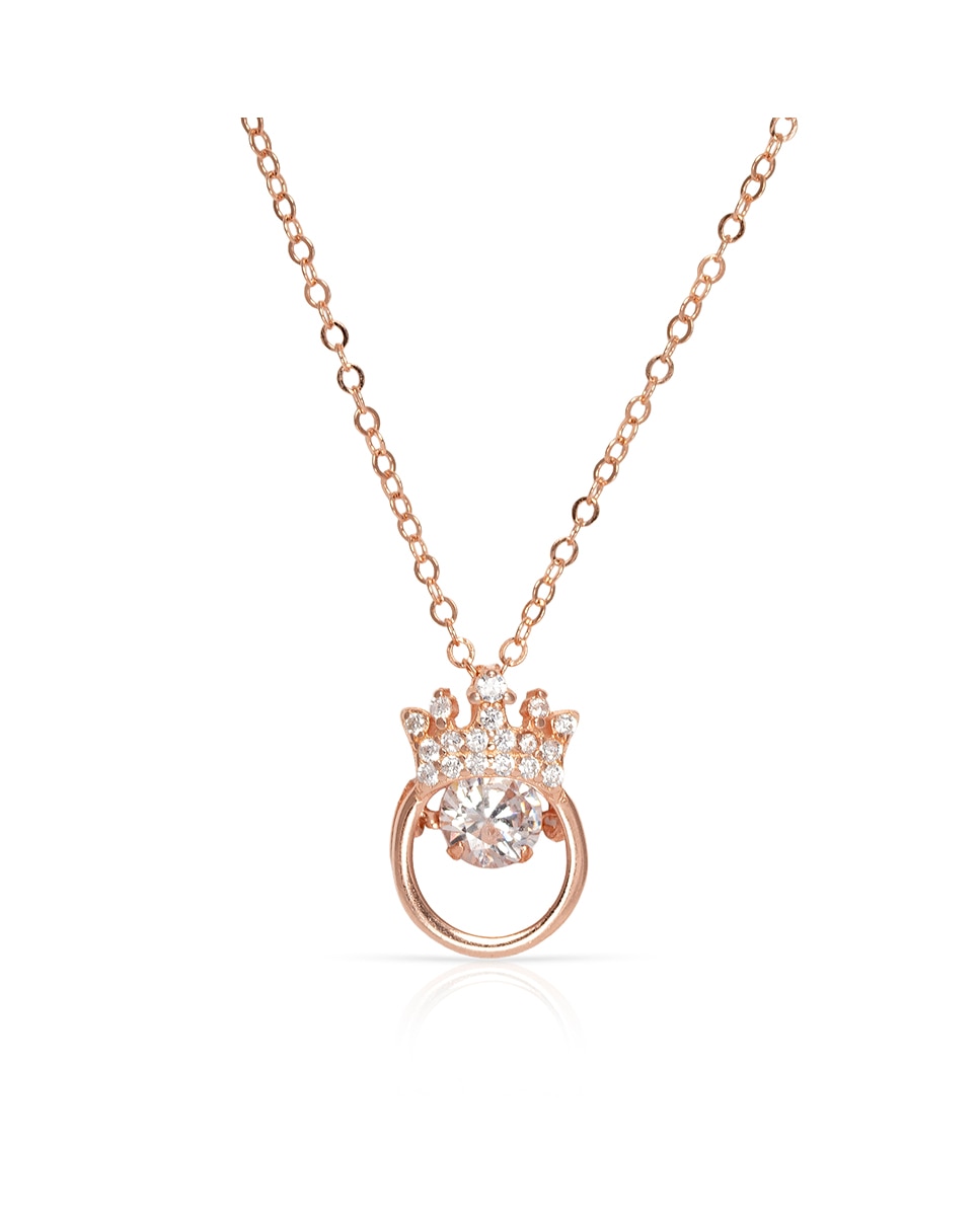 Imagen 0 de Collar de plata de ley 925 con colgante de corona con circón, acabado en color bronce y cierre de resorte