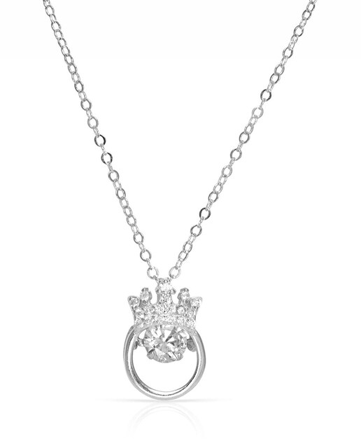 Imagen 0 de Collar de plata de ley 925 con colgante de corona con circón y cierre de resorte.