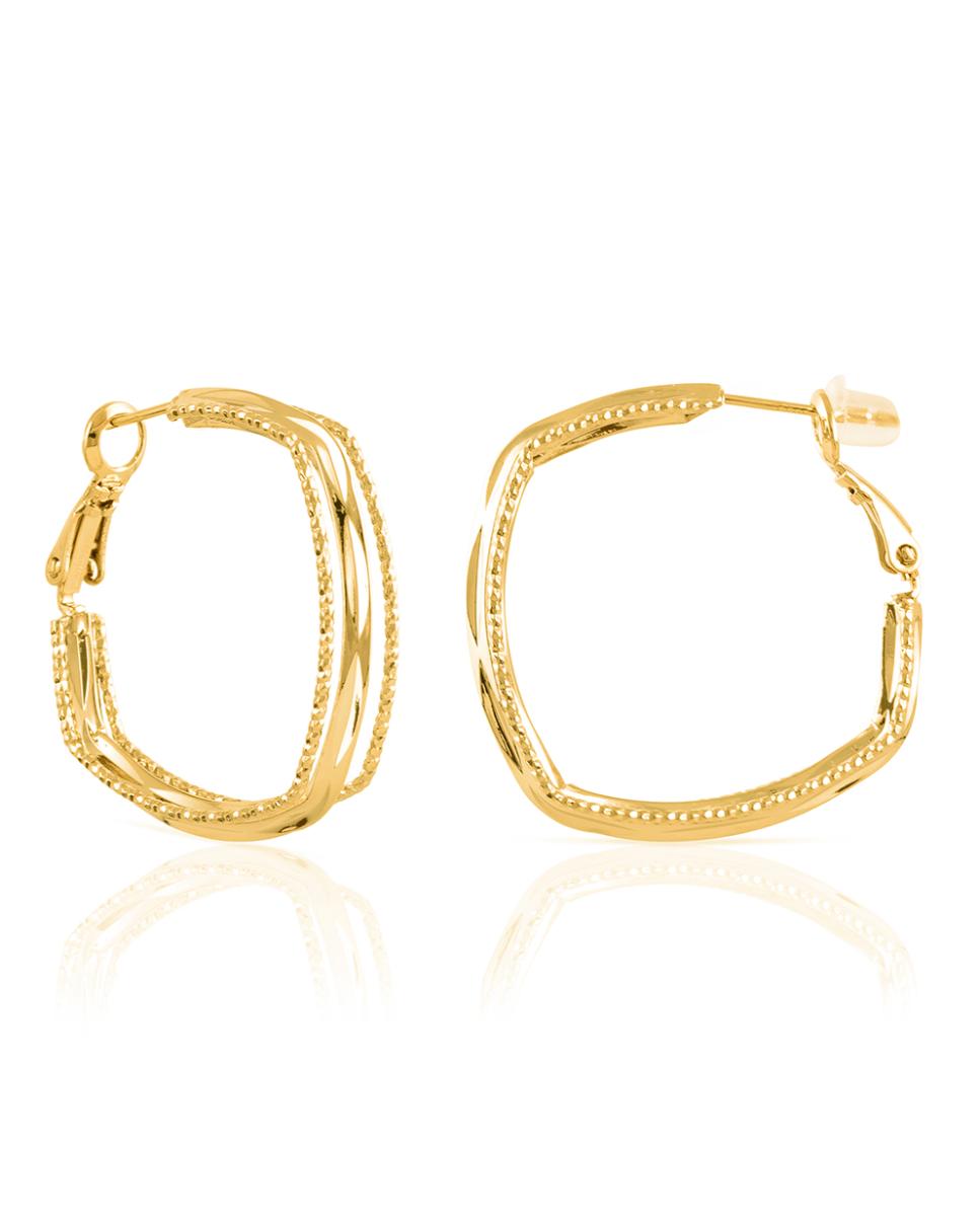 Imagen 0 de Pendientes de aro con diseño geométrico de cobre con recubrimiento electroplateado dorado brillante,  30 mm,  con cierre catalán en plata de ley 925.