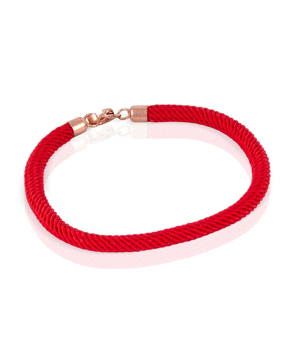 Imagen 0 de Pulsera roja de hilo de poliéster con diseño trenzado, detalles y cierre de resorte en plata de ley 925