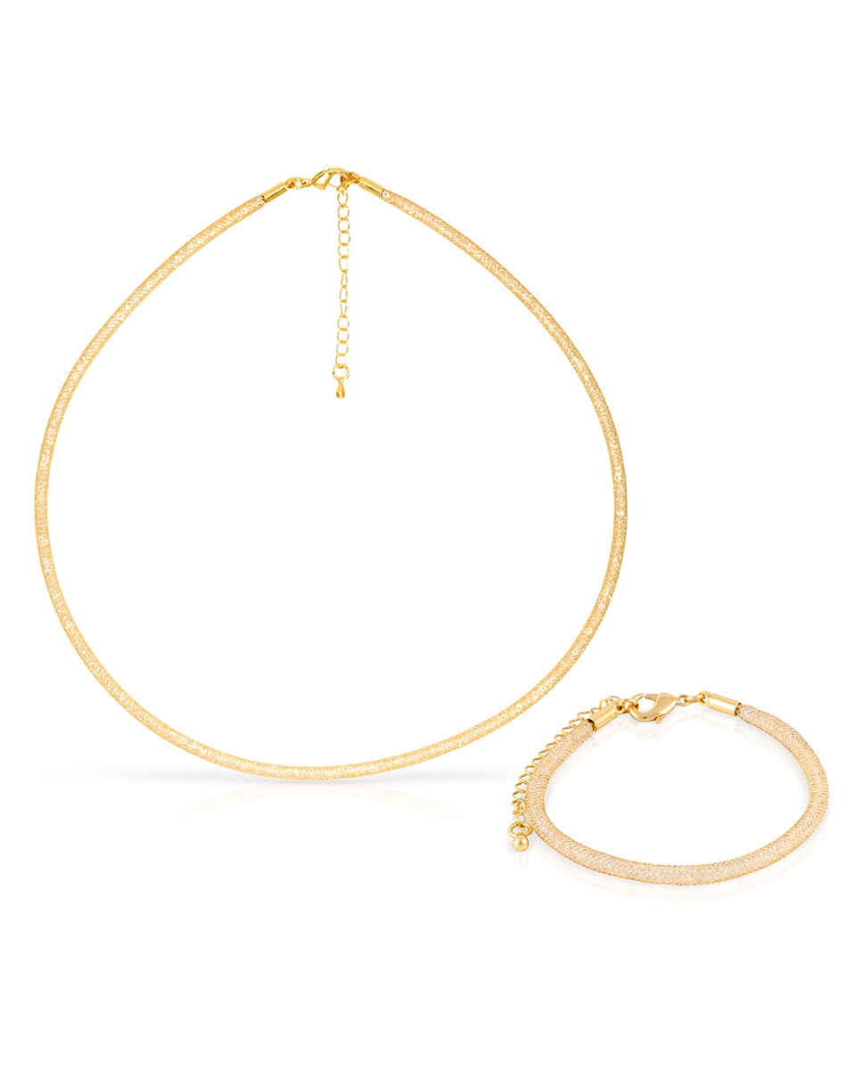Imagen 0 de Set de collar y pulsera dorados de malla de cobre con relleno de cristal brillante y cierre de mosquetón de cobre dorado